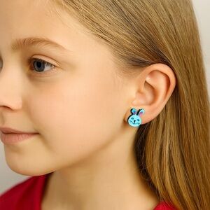 Easter Bunny Rabbit Ears Stud Wood Wooden Earrings White